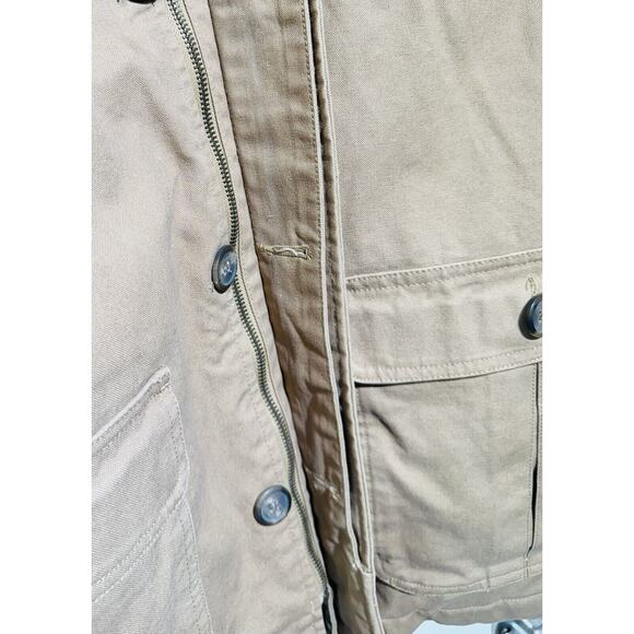 ST JOHNS BAY Men's XL Canvas Tan Flannel Lined Barn Chore Coat Leather Collar - Picture 9 of 15